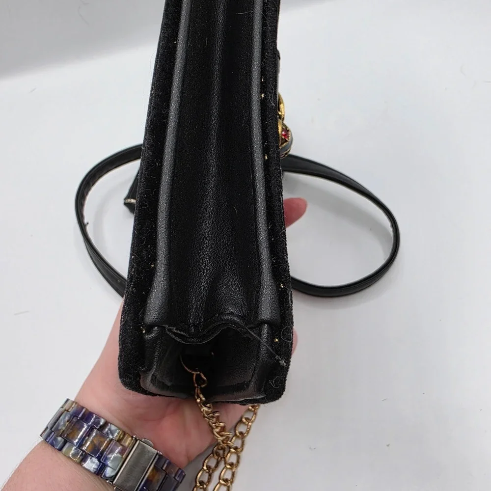 Olivia Miller Black Velvet Jeweled‎ Bee Crossbody Bag Gold Glitter Studded Purse